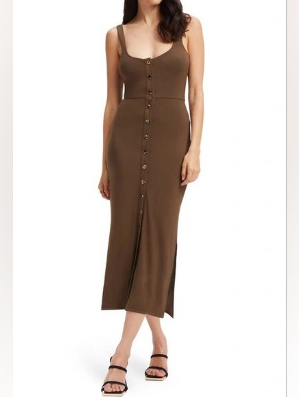 Good American Sleeveless Button-Front Midi Dress
